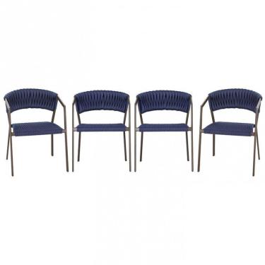 Imagem de 4 Cadeiras Atenas Alumínio Tricô Náutico p/ Cozinha Trama Azul