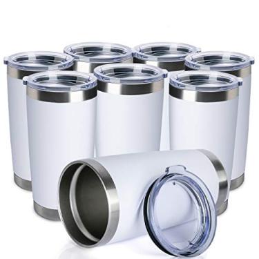 Imagem de TDYDDYU Pacote com 8 canecas de café de aço inoxidável de parede dupla de 590 ml com tampa, copo de café isolado com revestimento em pó durável para bebidas frias e quentes (branco, pacote com 8)