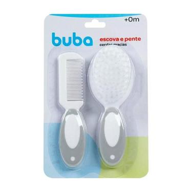 Imagem de Kit Escova Pente Cerdas Macias Arredondadas Cabelo Bebê Buba