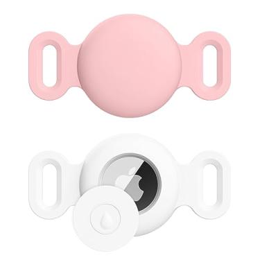 Imagem de Suporte de coleira para cães Airtag para rastreador de cães Apple Airtag, 2 unidades de acessórios de rastreamento GPS, capa de silicone antiperda para coleiras de cães e gatos (pequeno, branco + rosa)
