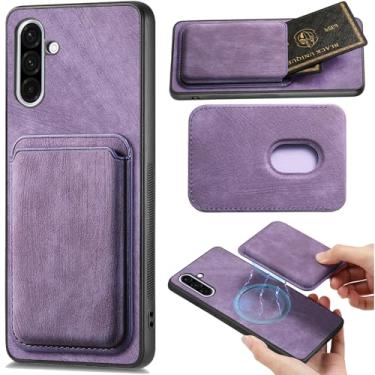 Imagem de CCSmall Capa carteira para Samsung Galaxy A56 destacável compatível com Magsafe, capa de telefone de couro PU retrô com compartimento para cartão para Samsung A56 [2 em 1] roxa