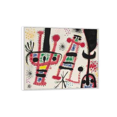 Imagem de MUHJDYC Joan Miró Imagem de arte de parede em tela - reprodução de impressões de arte famosas abstratas - pinturas com moldura branca para decoração de sala de estar (Star Rises) 70 x 85 cm - 27 x 33