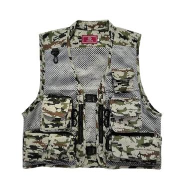 Imagem de Colete De Pesca Sem Mangas Respirável Com Costas De Malha Destacável Camuflada Masculina Com Vários Bolsos, Jaqueta Trabalho À Prova Vento Para Caça Ao Ar Livre No Verão, Para Trabalho(Gray green,Larg
