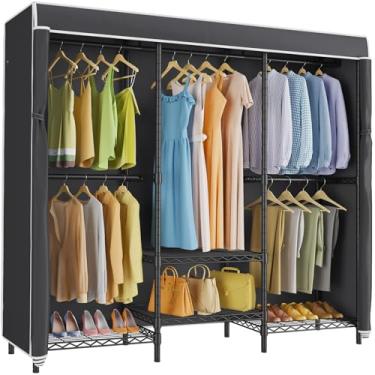 Imagem de VIPEK Cabideiro Para Guarda-Roupa V5C Se, Resistente Com Prateleiras Ajustáveis E Capa Preta, Organizador De Roupas Metal Preto Quarto, 183 Cm Comprimento X 44 Largura 19 Altura