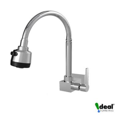 Imagem de Torneira Cozinha Plaza Gourmet Parede Metal Luxo Quadrada 1/4 Volta c-