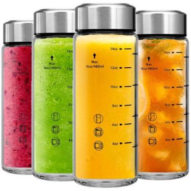 Imagem de Garrafas de suco de vidro Chunmo 500mL, pacote com 4 tampas de aço ino