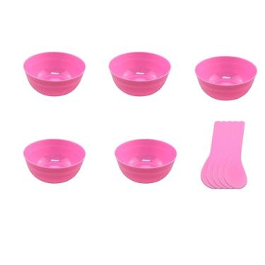 Imagem de CGECGE ZHUUO Ferramentas DIY para fazer geleca 5 conjuntos de tigelas de plástico PP rosa profundo com 5 conjuntos de colheres de mistura de cola para artes divertidas de artesanato