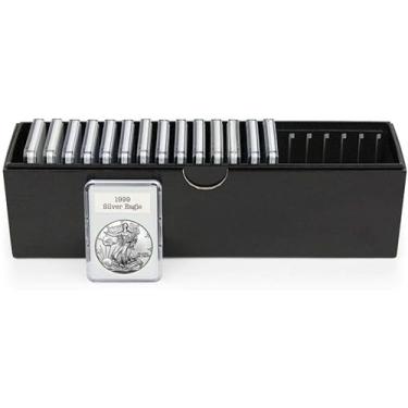 Imagem de BCW Caixa de armazenamento de laje de moeda ranhurada | Lajes de caixa de papelão preta e pequenos suportes ANACS | Organizador de moedas e estojo de proteção para colecionadores