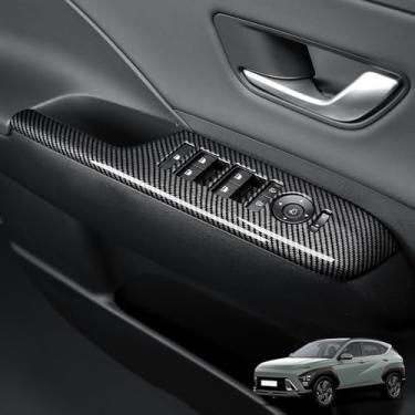 Imagem de Cnaurda Tampa do painel de botão de elevação de janela ABS, painel de controle de fechadura de porta, acabamento de painel de elevação de janela compatível com Hyundai Kona 2024-2025 Acessórios