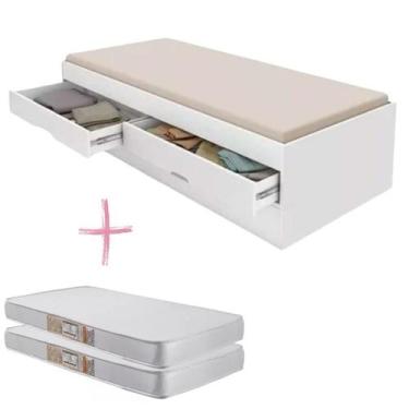 Imagem de Bicama Solteiro Cama Auxiliar Compacta MDF Com 2 Colchões D20 Inclusos