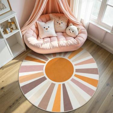 Imagem de STARUIA Boho Sun Tapete redondo lavável de 1,8 m para sala de estar, macio, antiderrapante, boêmio, arco-íris, berçário, laranja, tapete para quarto, tapete de cozinha colorido circular para sala de