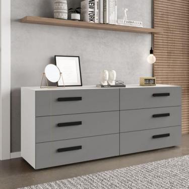 Imagem de Cômoda com 6 Gavetas Lisboa Branca com Cinza Politorno, Branco e Cinza