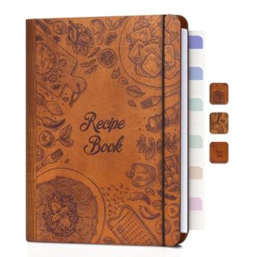 Imagem de Livro de receitas em branco com capa de madeira para escrever em suas próprias receitas, fichário de receitas para receitas manuscritas, livro de receitas em branco, presente de diário de receitas