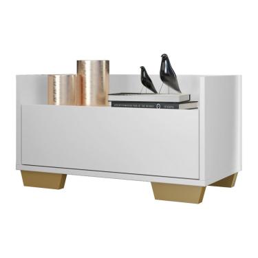 Imagem de Mesa De Cabeceira 80 Cm C/ Pés Quadrados Branca/natural
