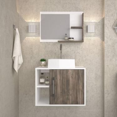 Imagem de Conjunto para Banheiro Gabinete com Cuba Quadrada Q32 e Espelheira Laura Branco Chess Carvalho Dark