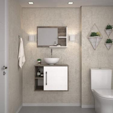 Imagem de Conjunto para Banheiro Gabinete com Cuba Redonda R30 e Espelheira Laura Carvalho Dark Branco Chess