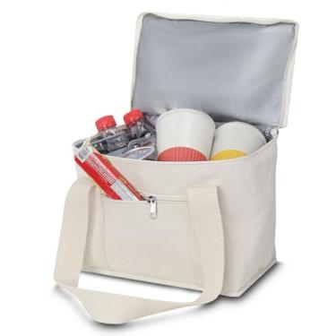 Imagem de Bolsa térmica 8,5 Litros em algodão cru e interior em PEVA, bolso frontal, alça de mão, interior costurado (3 Bolsa Térmica)