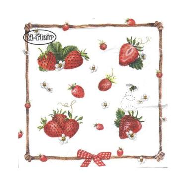 Imagem de Guardanapo de Papel Morangos e Abelhas Ti-Flair 33x33cm