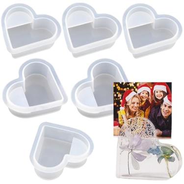 Imagem de 6 peças de moldura em forma de coração, molde de epóxi, porta-retratos faça você mesmo, molde de silicone adequado para fotos de tamanho pequeno