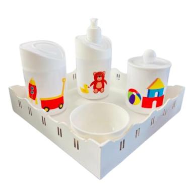 Imagem de Kit Higiene Baby Brinquedos Menino e Menina c/bandeja em MDF (Quadrada branca/branca)