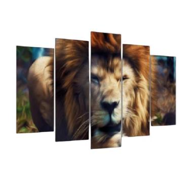 Imagem de Quadro Decorativo Mosaico 5 Peças Mod211 Leão De Judá 010 - Eco Decor