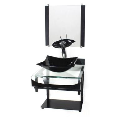 Imagem de Gabinete de vidro 40cm para banheiro curvado duplo pp cuba quadrada co