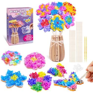 Imagem de Poke Art Kit de artesanato para buquê de flores – Brinquedo de atividade criativa faça você mesmo com 8 flores e 2 borboletas, artes e artesanato de madeira para crianças de 4 a 12 anos de idade