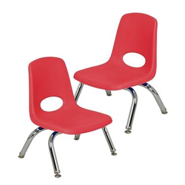 Imagem de Cadeira escolar empilhável de 20 cm, assento de estudante empilhável com pernas de aço cromado e deslizadores giratórios; para creche, pré-escola e ensino em casa - Vermelho (pacote com 2), 15408