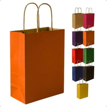 Imagem de Sacola de Presente de Papel Kraft Colorido 21,5x8,5x17,5cm(Laranja,10 unidades)