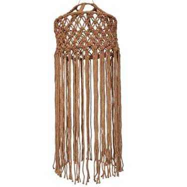 Imagem de WeiLaiKeQi Substituição de abajur de macramê, capa para luminária pendente estilo boho feita à mão, capa para luminária de teto pendente para hotel