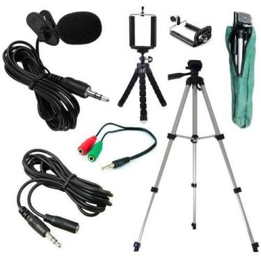 Imagem de Kit Youtuber Microfone Lapela Celular + Extensão Tripé 1,30m - RioSul 