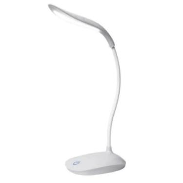 Imagem de Luminária de Mesa LED, Flexível, 3 Níveis de Luz, Touch Sem Fio, Recarregável USB, Base Articulável 360°, Design Moderno, Branca