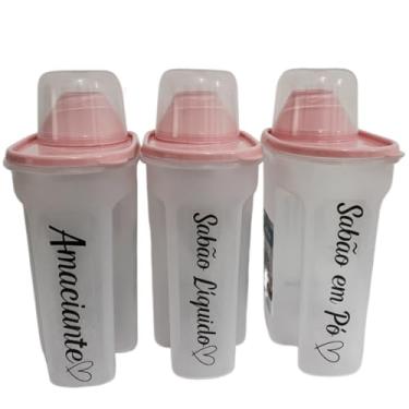 Imagem de Kit 3 Porta Sabão Líquido 1700ml Com Tampa Medidora + Adesivo(Rosa 3pç- Sabão Pó+Liquid+Amac)