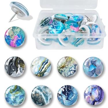 Imagem de Afagarly Pinos de pressão adoráveis de vidro para quadro de cortiça, tachas de polegar com padrão de mármore, pinos decorativos para quadro de avisos, tachinhas para parede de sala de aula,