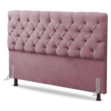 Imagem de Cabeceira Cama Box Solteiro Lylla 90cm Capitonê Com Frame Veludo Rosê 