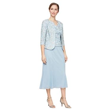 Imagem de Alex Evenings Vestido feminino com paletó para mãe da noiva, eventos formais, convidada de casamento (tamanho grande), Azul claro com fio, 54