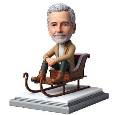 Imagem de Sleigh Riding Gentleman Bobblehead personalizado feito à mão a partir da sua foto, ótimo presente para pai, namorado, irmão, decoração festiva de mesa para admiradores de inverno