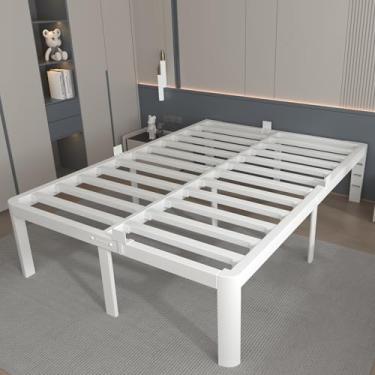 Imagem de KOSOSO Moldura de cama de casal de 40,6 cm, moldura branca para cama completa com defletores antiderrapantes, sem necessidade de mola box, suporte de aço resistente, design de canto arredondado, furos