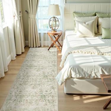 Imagem de Tapete de corredor verde 5 x 15 cm para corredores, cama lateral, cozinha, boho, lavável, desgastado, piso baixo, entrada, tapete de banheiro longo, antiderrapante, lavanderia, suporte frontal, verde,