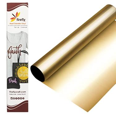 Imagem de Firefly Craft Folha de vinil elástica para transferência de calor | Vinil metálico HTV | Vinil de ferro em folha para Cricut e silhueta | Estilo espelhado Vinil prensado a calor para camisetas – 30,48 cm x 50,80 cm, Foil Gold, 1 sheet, 1