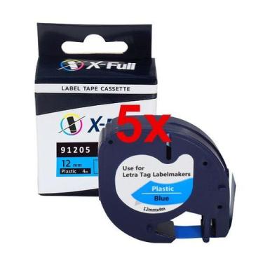 Imagem de Kit 5 Fitas Compatível Dymo Letratag 91205 Azul Preta 12mm - X-Full
