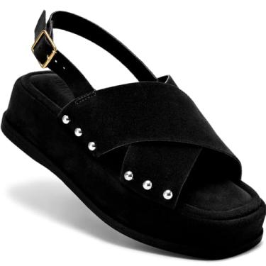 Imagem de Sandália Feminina Lumiss Flatform Camurça Rebite Confortável preto40