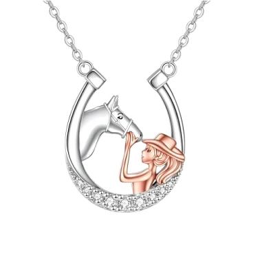 Imagem de Colar de coração country, colar com pingente de coração infinito, sapato de cavalo, com gravação "I Love You Forever", joia feminina country, Adjustable, Aço inoxidável, Sem Pedra Preciosa