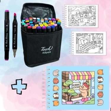 Imagem de Kit Livro Colorir Bobbie Goods 50 Folhas + 48 Canetinhas - Geral, Azul
