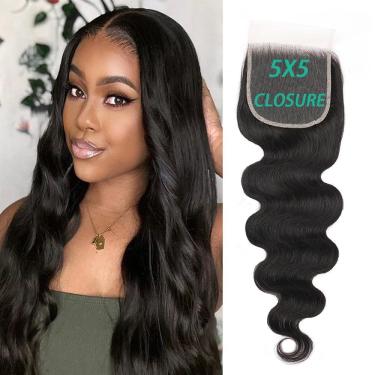 Imagem de Fecho de renda FEHOKA 20cm HD Body Wave Human Hair 5x5