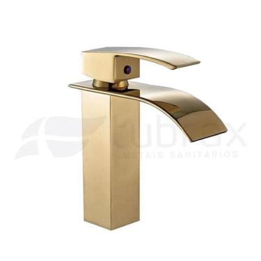 Imagem de Torneira Cascata Banheiro Misturador Dourada Quadrada
