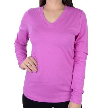 Imagem de Camiseta Feminina Averzzy ML Gola em V Fucsia - 6045-Feminino