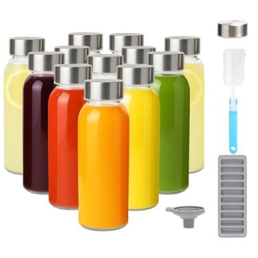 Imagem de Zukro Garrafas de água de vidro com tampas de 290 ml, garrafas de suco transparentes reutilizáveis com tampa hermética de aço inoxidável para sucos, frasco de suco 100% à prova de vazamento para