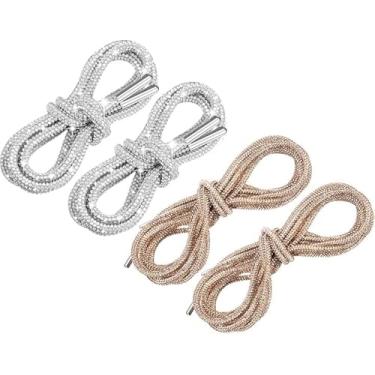 Imagem de MerciL 4 peças de cadarços de sapato de strass, 139 cm cristal brilhante brilhante cadarço de sapato redondo corda glitter cordão de substituição para moletom tênis moletom com capuz, médio, branco