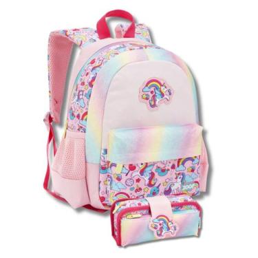 Imagem de Kit Mochila Costas Infantil E Estojo Escolar Creche Desenho Esportes u